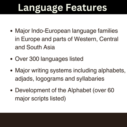 Main features of the Major Indo-European language families and Major writing systems.