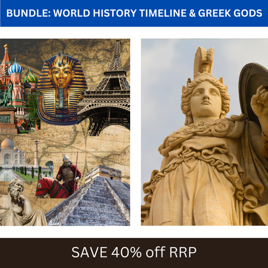 Main product image of the World History Timeline and Family Tree of the Greek Gods bundle.